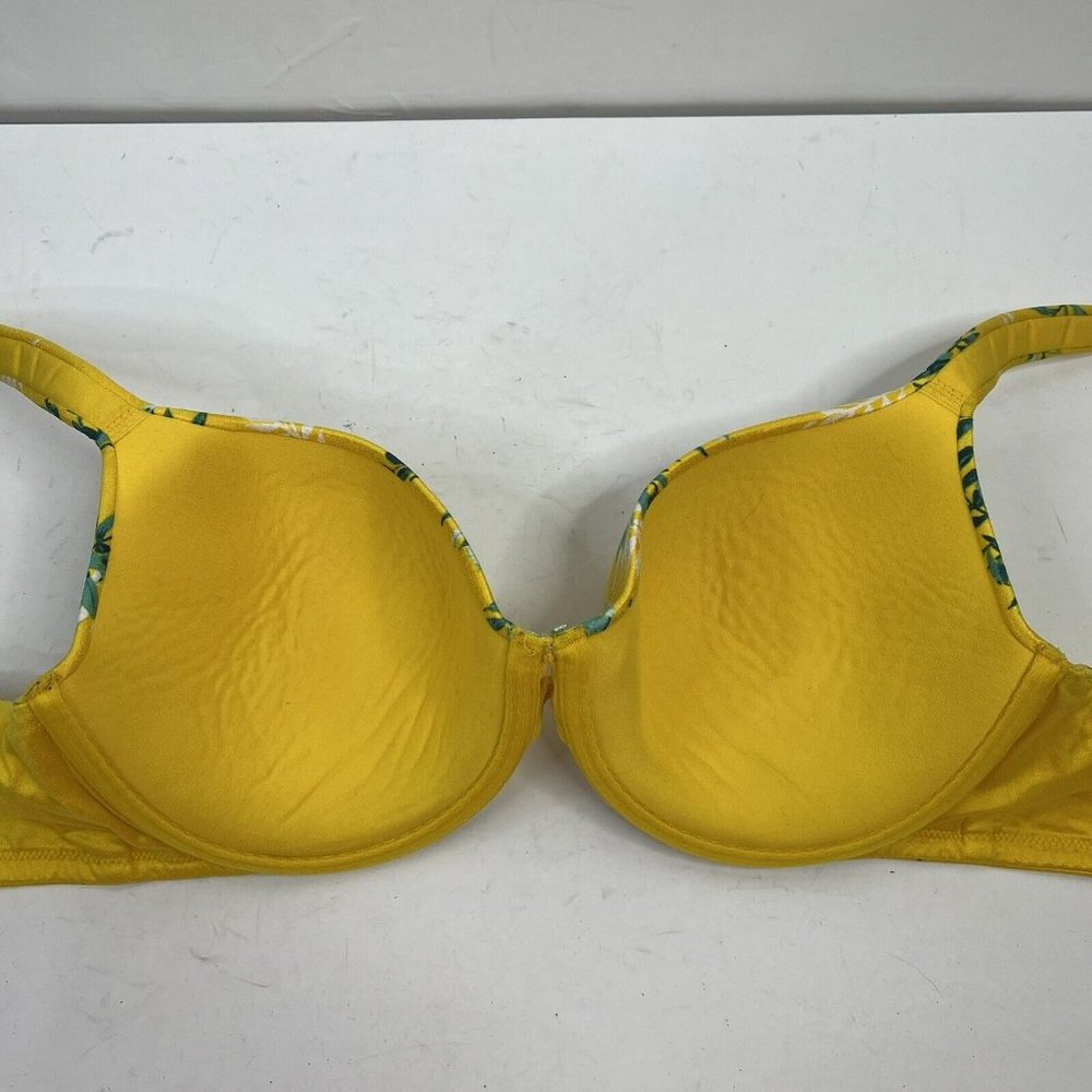 Cacique Lightly Lined T-shirt Full Coverage Underwired Bra Yellow Floral Sz 38DD - Picture 7 of 12